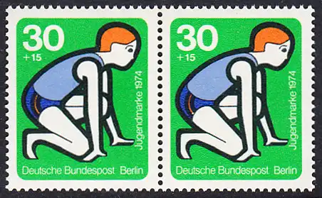 BERLIN 1974 Michel-Nummer 469 postfrisch horiz.PAAR - Elemente internationaler Jugendarbeit: Jugendsport
