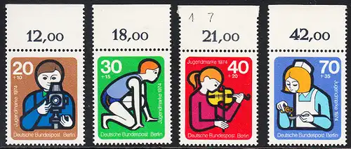 BERLIN 1974 Michel-Nummer 468-471 postfrisch SATZ(4) EINZELMARKEN RÄNDER oben - Elemente internationaler Jugendarbeit