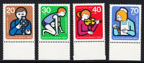 BERLIN 1974 Michel-Nummer 468-471 postfrisch SATZ(4) EINZELMARKEN RÄNDER unten - Elemente internationaler Jugendarbeit