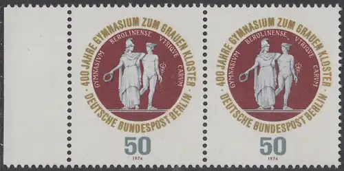 BERLIN 1974 Michel-Nummer 472 postfrisch horiz.PAAR RAND links - Gymnasium zum Grauen Kloster, Berlin