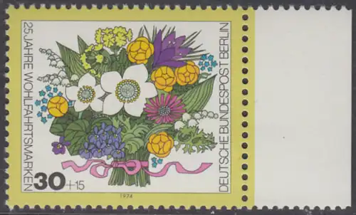BERLIN 1974 Michel-Nummer 473 postfrisch EINZELMARKE RAND rechts - Blumensträuße: Frühlingsstrauß