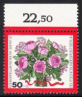 BERLIN 1974 Michel-Nummer 475 postfrisch EINZELMARKE RAND oben (a) - Blumensträuße: Rosenstrauß