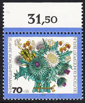 BERLIN 1974 Michel-Nummer 476 postfrisch EINZELMARKE RAND oben (b) - Blumensträuße: Winterlicher Strauß