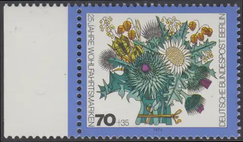 BERLIN 1974 Michel-Nummer 476 postfrisch EINZELMARKE RAND links - Blumensträuße: Winterlicher Strauß