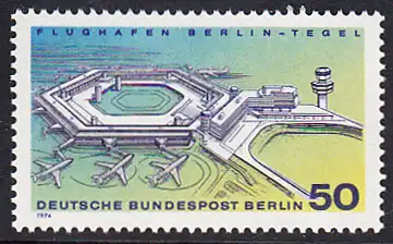 BERLIN 1974 Michel-Nummer 477 postfrisch EINZELMARKE - Inbetriebnahme des neuen Flughafens Berlin-Tegel