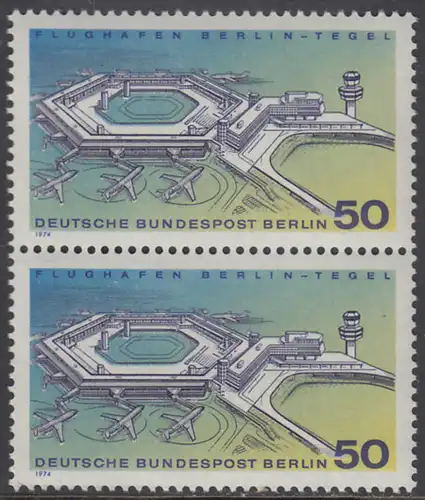 BERLIN 1974 Michel-Nummer 477 postfrisch vert.PAAR - Inbetriebnahme des neuen Flughafens Berlin-Tegel