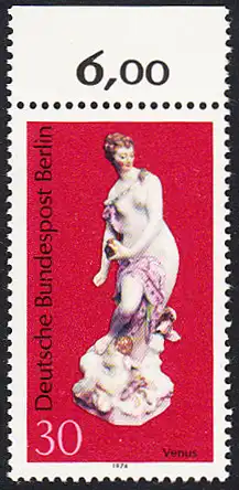 BERLIN 1974 Michel-Nummer 478 postfrisch EINZELMARKE RAND oben (a) - Berliner Porzellan: Venus