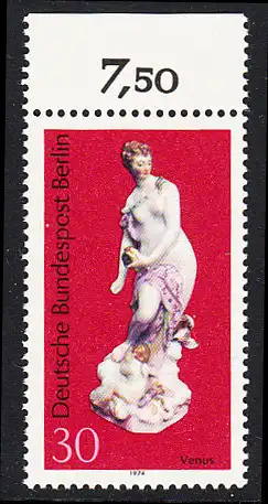 BERLIN 1974 Michel-Nummer 478 postfrisch EINZELMARKE RAND oben (b) - Berliner Porzellan: Venus
