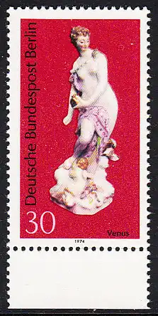 BERLIN 1974 Michel-Nummer 478 postfrisch EINZELMARKE RAND unten - Berliner Porzellan: Venus