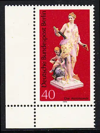 BERLIN 1974 Michel-Nummer 479 postfrisch EINZELMARKE ECKRAND unten links - Berliner Porzellan: Die Astronomie