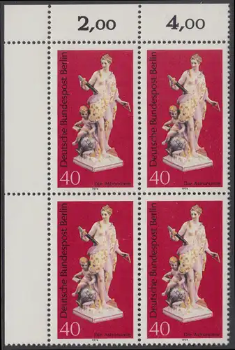 BERLIN 1974 Michel-Nummer 479 postfrisch BLOCK ECKRAND oben links - Berliner Porzellan: Die Astronomie