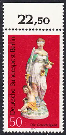 BERLIN 1974 Michel-Nummer 480 postfrisch EINZELMARKE RAND oben (c) - Berliner Porzellan: Die Gerechtigkeit