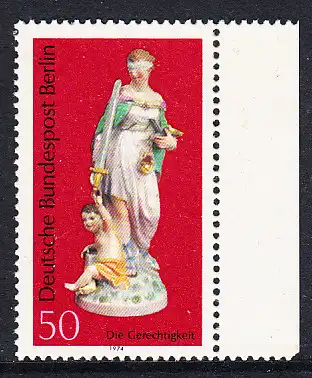 BERLIN 1974 Michel-Nummer 480 postfrisch EINZELMARKE RAND rechts - Berliner Porzellan: Die Gerechtigkeit