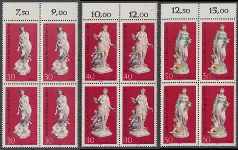 BERLIN 1974 Michel-Nummer 478-480 postfrisch SATZ(3) BLÖCKE RÄNDER oben (a02) - Berliner Porzellan