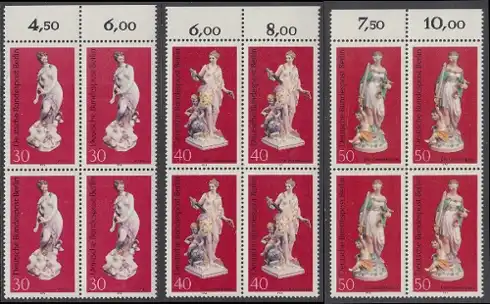 BERLIN 1974 Michel-Nummer 478-480 postfrisch SATZ(3) BLÖCKE RÄNDER oben (a01) - Berliner Porzellan