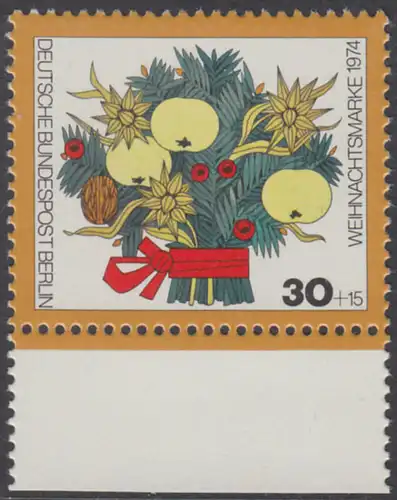 BERLIN 1974 Michel-Nummer 481 postfrisch EINZELMARKE RAND unten - Weihnachten