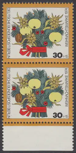 BERLIN 1974 Michel-Nummer 481 postfrisch vert.PAAR RAND unten - Weihnachten