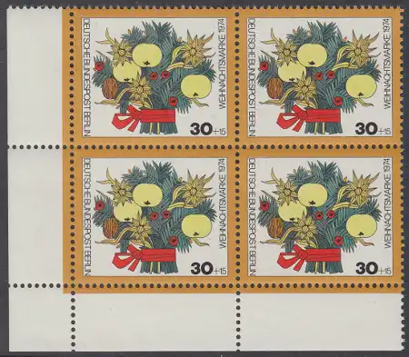 BERLIN 1974 Michel-Nummer 481 postfrisch BLOCK ECKRAND unten links - Weihnachten
