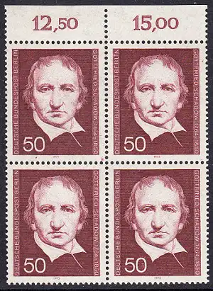 BERLIN 1975 Michel-Nummer 482 postfrisch BLOCK RÄNDER oben (a02) - Gottfried Schadow, Bildhauer und Grafiker