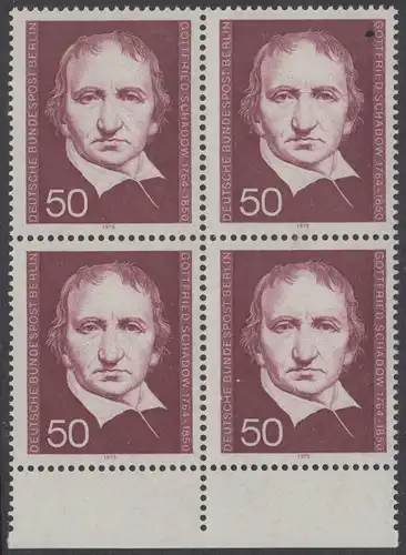 BERLIN 1975 Michel-Nummer 482 postfrisch BLOCK RÄNDER unten - Gottfried Schadow, Bildhauer und Grafiker