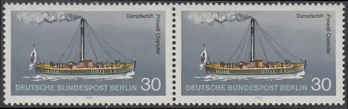 BERLIN 1975 Michel-Nummer 483 postfrisch horiz.PAAR - Berliner Verkehrsmittel, Personenschiffahrt: Dampfschiff Prinzeß Charlotte