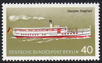 BERLIN 1975 Michel-Nummer 484 postfrisch EINZELMARKE - Berliner Verkehrsmittel, Personenschiffahrt: Dampfer Siegfried