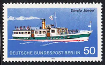 BERLIN 1975 Michel-Nummer 485 postfrisch EINZELMARKE - Berliner Verkehrsmittel, Personenschiffahrt: Dampfer Sperber