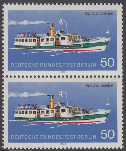 BERLIN 1975 Michel-Nummer 485 postfrisch vert.PAAR - Berliner Verkehrsmittel, Personenschiffahrt: Dampfer Sperber