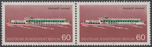 BERLIN 1975 Michel-Nummer 486 postfrisch horiz.PAAR - Berliner Verkehrsmittel, Personenschiffahrt: Motorschiff Vaterland