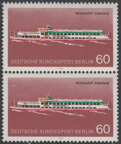 BERLIN 1975 Michel-Nummer 486 postfrisch vert.PAAR - Berliner Verkehrsmittel, Personenschiffahrt: Motorschiff Vaterland