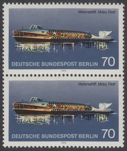 BERLIN 1975 Michel-Nummer 487 postfrisch vert.PAAR - Berliner Verkehrsmittel, Personenschiffahrt: Motorschiff Moby Dick