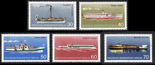 BERLIN 1975 Michel-Nummer 483-487 postfrisch SATZ(5) EINZELMARKEN - Berliner Verkehrsmittel, Personenschiffahrt