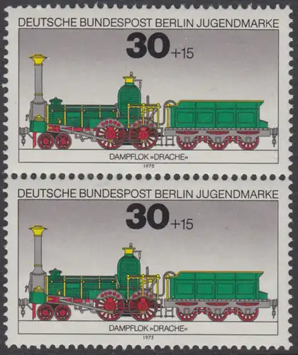 BERLIN 1975 Michel-Nummer 488 postfrisch vert.PAAR - Lokomotiven: Dampflok Drache 