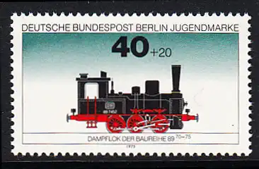 BERLIN 1975 Michel-Nummer 489 postfrisch EINZELMARKE - Lokomotiven: Dampflok Baureihe 89