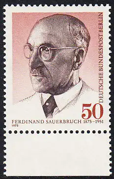 BERLIN 1975 Michel-Nummer 492 postfrisch EINZELMARKE RAND unten - Prof. Ferdinand Sauerbruch, Chirurg