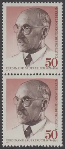 BERLIN 1975 Michel-Nummer 492 postfrisch vert.PAAR - Prof. Ferdinand Sauerbruch, Chirurg