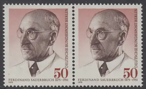 BERLIN 1975 Michel-Nummer 492 postfrisch horiz.PAAR - Prof. Ferdinand Sauerbruch, Chirurg