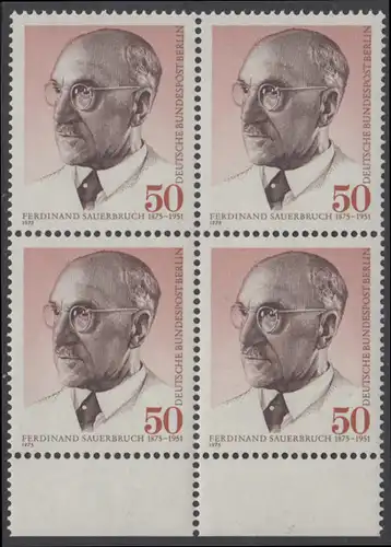 BERLIN 1975 Michel-Nummer 492 postfrisch BLOCK RÄNDER unten - Prof. Ferdinand Sauerbruch, Chirurg