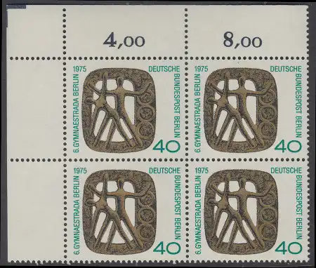 BERLIN 1975 Michel-Nummer 493 postfrisch BLOCK ECKRAND oben links - Gymnaestrada, Berlin