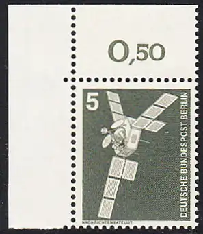 BERLIN 1975 Michel-Nummer 494 postfrisch EINZELMARKE ECKRAND oben links - Industrie und Technik: Nachrichtensatellit Symphonie