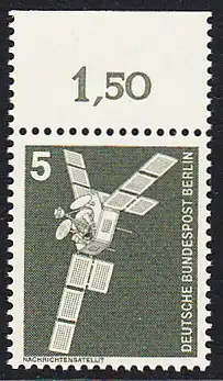 BERLIN 1975 Michel-Nummer 494 postfrisch EINZELMARKE RAND oben (a) - Industrie und Technik: Nachrichtensatellit Symphonie