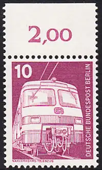 BERLIN 1975 Michel-Nummer 495 postfrisch EINZELMARKE RAND oben - Industrie und Technik: Nahverkehrs-Triebzug ET 420/421