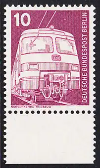 BERLIN 1975 Michel-Nummer 495 postfrisch EINZELMARKE RAND unten (a) - Industrie und Technik: Nahverkehrs-Triebzug ET 420/421