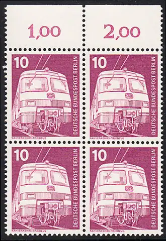 BERLIN 1975 Michel-Nummer 495 postfrisch BLOCK RÄNDER oben - Industrie und Technik: Nahverkehrs-Triebzug ET 420/421