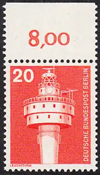 BERLIN 1975 Michel-Nummer 496 postfrisch EINZELMARKE RAND oben (b) - Industrie und Technik: Leuchtturm Alte Weser