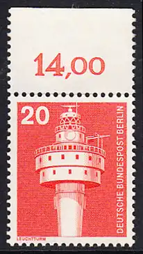 BERLIN 1975 Michel-Nummer 496 postfrisch EINZELMARKE RAND oben (e) - Industrie und Technik: Leuchtturm Alte Weser