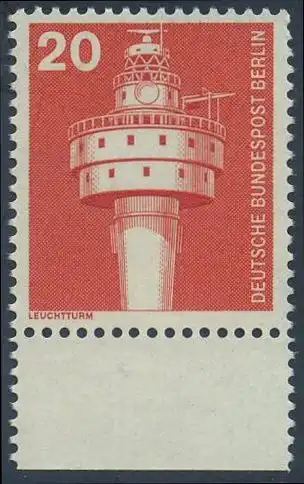 BERLIN 1975 Michel-Nummer 496 postfrisch EINZELMARKE RAND unten - Industrie und Technik: Leuchtturm Alte Weser