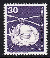 BERLIN 1975 Michel-Nummer 497 postfrisch EINZELMARKE - Industrie und Technik: Rettungs-Hubschrauber MBB BO 105