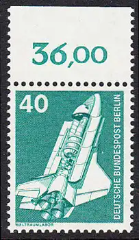 BERLIN 1975 Michel-Nummer 498 postfrisch EINZELMARKE RAND oben (c) - Industrie und Technik: Weltraumlabor (Spacelab)