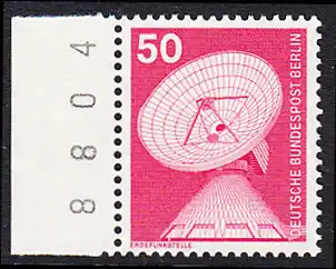 BERLIN 1975 Michel-Nummer 499 postfrisch EINZELMARKE RAND links (b) - Industrie und Technik: Erdfunkstelle Raisting